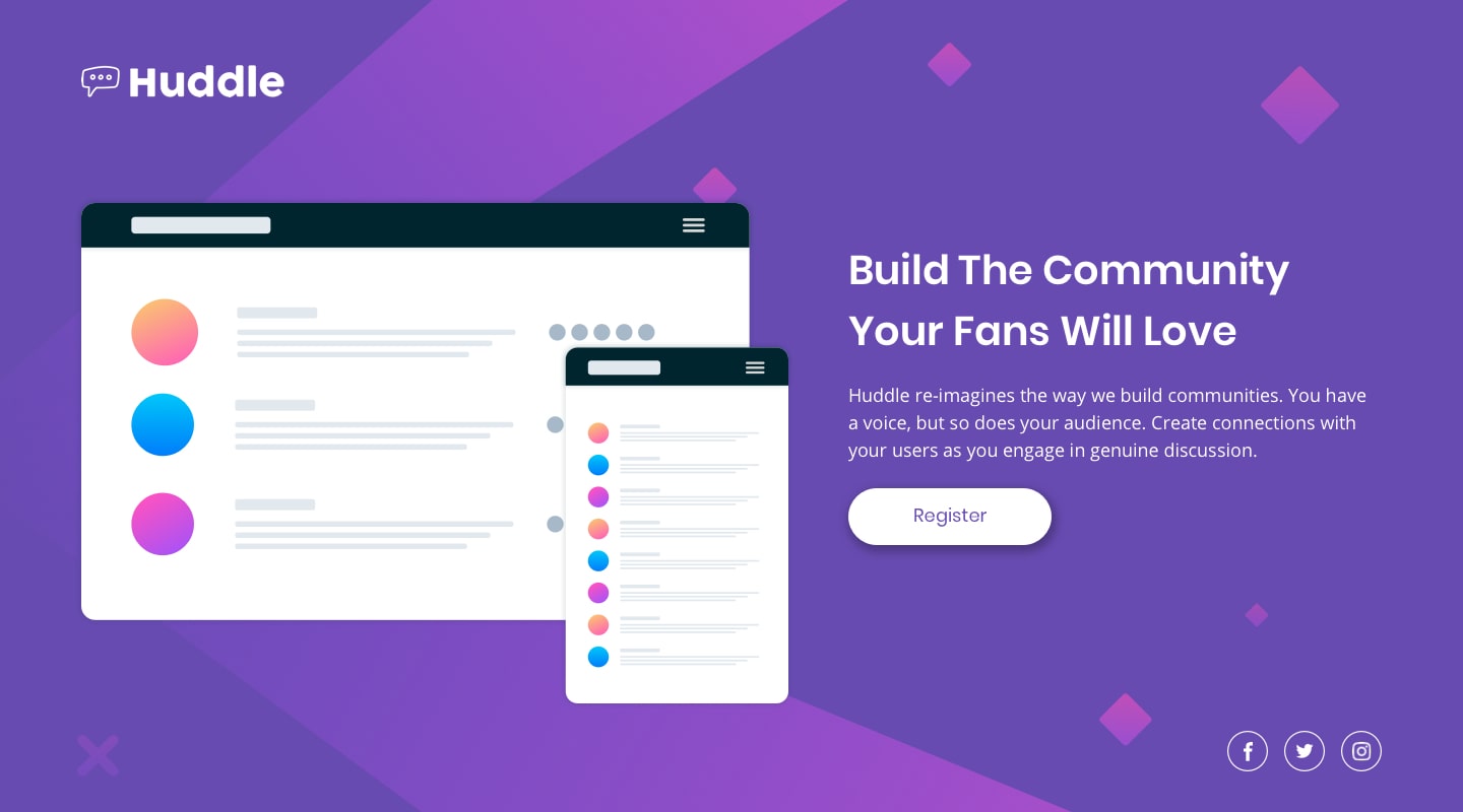 Huddle landing page Screenshot
